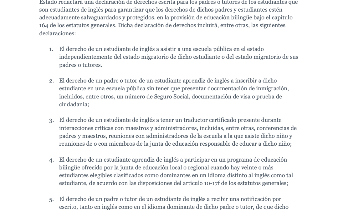 Declaración de derechos de los estudiantes multilingües